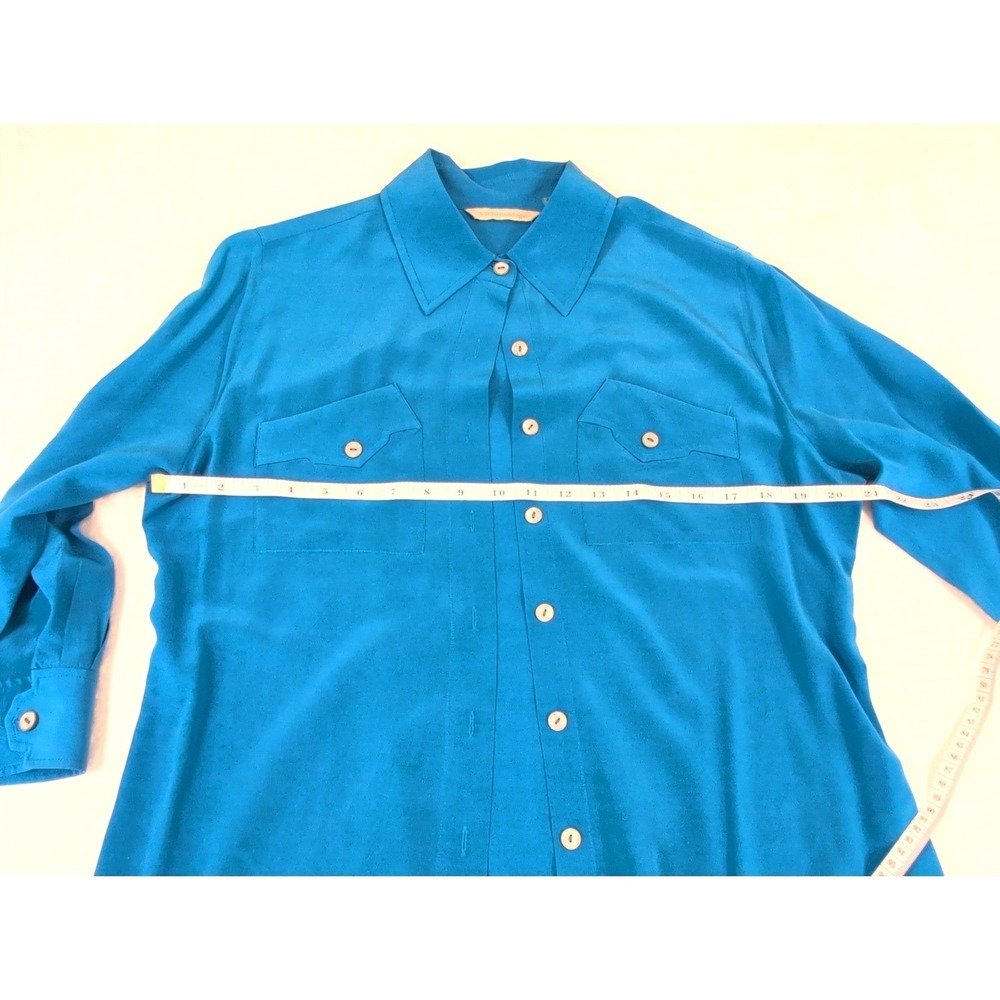 Soft Surroundings Womens Blue 100% Silk Button Down Blouse Shirt Size M work